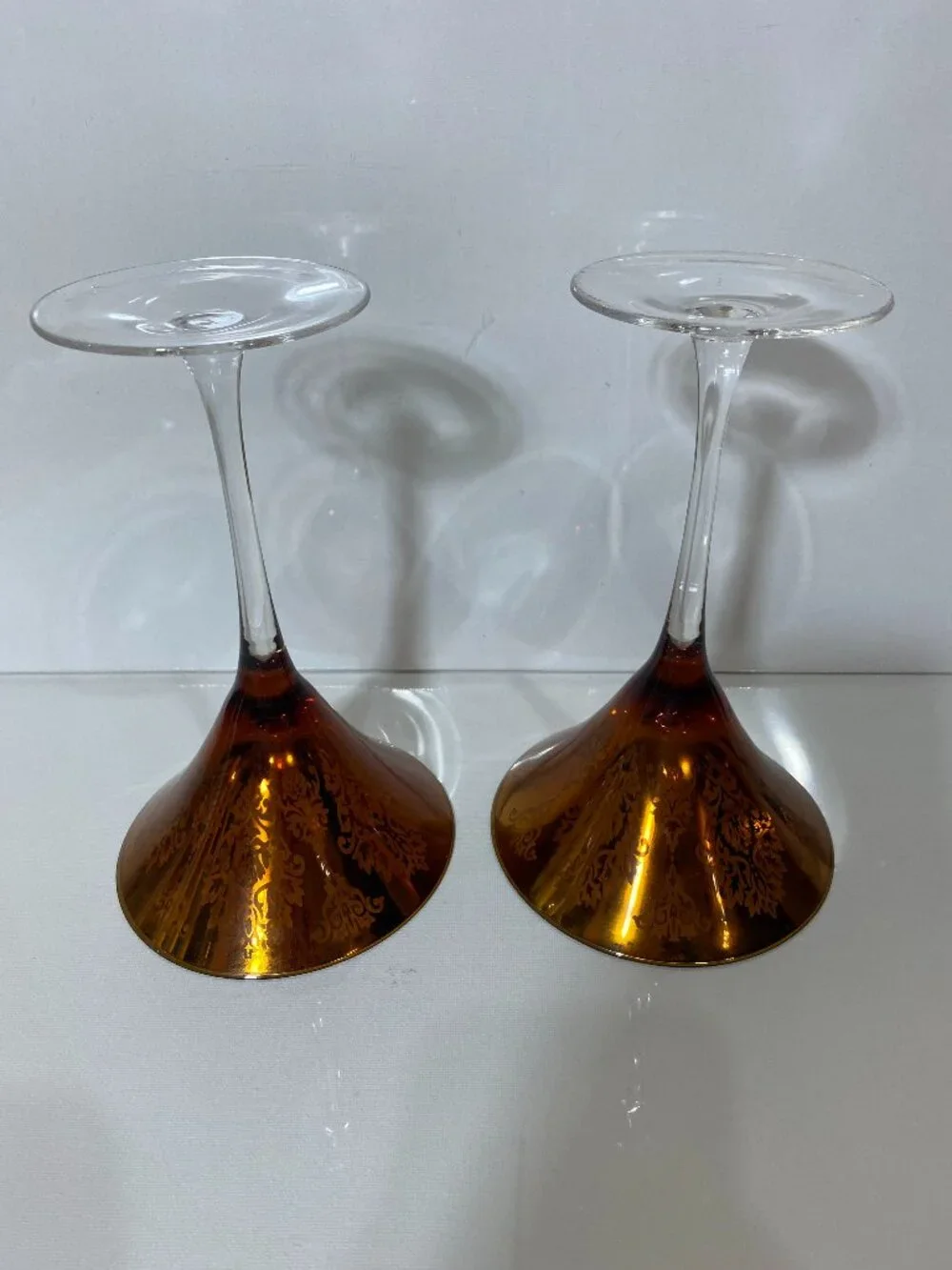MCM Amber Gold Damask Martini Glasses Set of 2 Cocktail Glasses 8